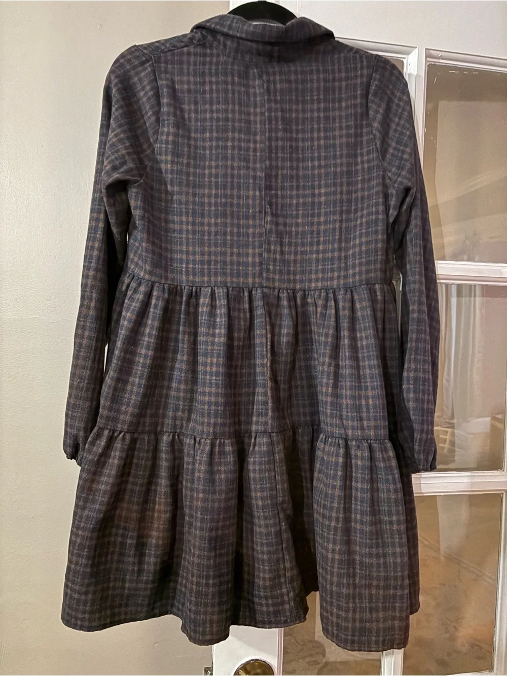 NWT-HYFVE Plaid Tiered Button-Front Dress - Navy & Brown